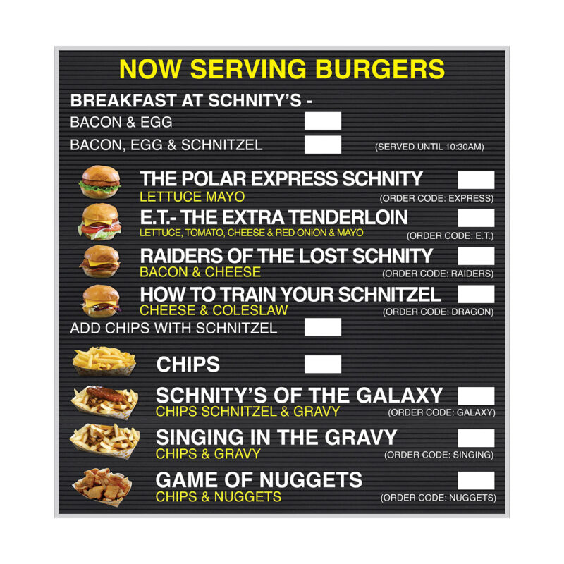 SCHNITZ FRONT MENU BOARD 2022sq